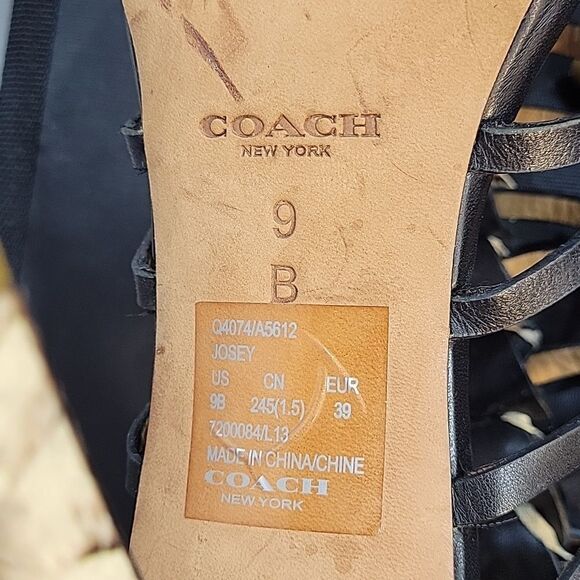 COACH JOSEY WOMEN'S BLACK LEATHER SNAKE HIGH HEELS OPEN TOE SHOES - Picture 15 of 16